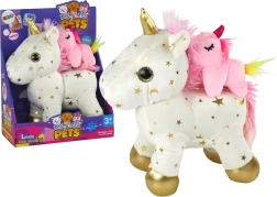 Plush unicorn with lullaby – white with golden stars, set
