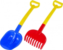 Zestaw do piasku: duża łopata i grabie dwukolorowe