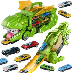 Woopie dinosaur truck with toy cars and launch ramp, 13-piece set