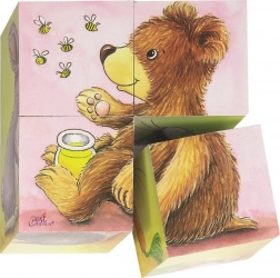 Goki houten blokjes met jonge dieren – 4 stuks