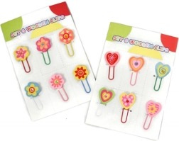 Fa irodai csipeszek szívecskék vagy virágok motívummal, 6 darabos készlet