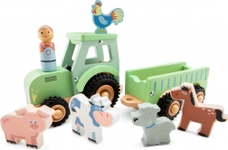Wooden Tractor with Trailer and Animals New Classic Toys