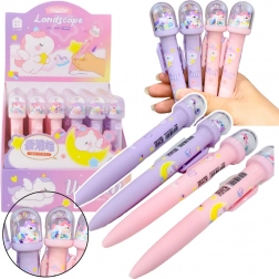 Ballpoint pen with a sparkling dome and unicorn figure with blue ink