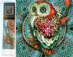7D Diamond Painting – Owl on Blue Mandala 30 × 30 cm