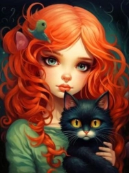 Diamond Painting Redhead with Black Cat 30x40cm