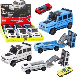 fuoristrada con macchinina nascosta e rampa di lancio, luce e suono – bianco/ blu