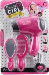 Sæt til børn med frisørtilbehør og batteridrevet hårtørrer