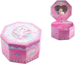 Rózsaszín zenélő ékszerdoboz balerinával és tükröcskével