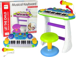 Kids’ electronic piano with microphone and stool – blue