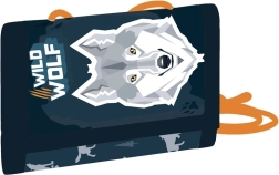 Children's textile wallet with wolf motif