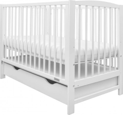 New Baby Lilly Baby Cot with Drop-Side and Drawer, White