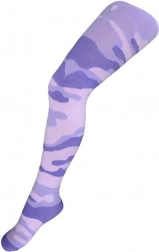 Cotton children’s tights with camouflage pattern in light pink‑purple