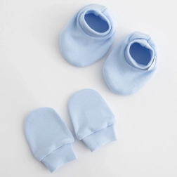 Baby cotton set booties and mittens NEW BABY blue 0–6 months