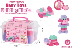 set of soft building blocks 32 pcs pink with carry case
