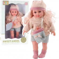 Poupée Sweet Angel en petit pull tricoté avec sac à main et bonnet 36 cm