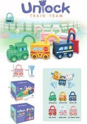 Trenino educativo con vagoni e lucchetti