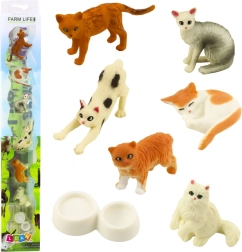 Set van miniatuurfiguurtjes katten met voerbak