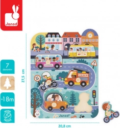 Janod - Træpuslespil I byen, 6 brikker, 18 måneder +