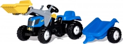 Poganjalni traktor s sprednjo žlico in prikolico ROLLY TOYS NEW HOLLAND, moder