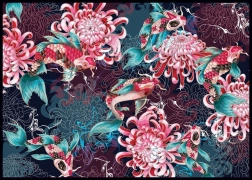 Puzzle Secret Garden: Karpie koi i chryzantemy 1000 elementów