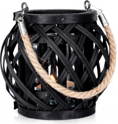 Bambusový čierny lampáš na sviečku 14,5 × 14 cm