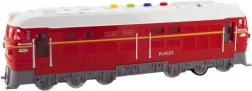 Plastic battery-powered locomotive with sound and light, 35 cm – Red