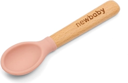 New Baby Silicone and Wooden Spoon Pink