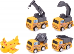 Set kleine Baumaschinen und Flugzeug mit Rückzugmechanismus