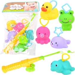 Set of Rubber Animals with Fishing Rod for Kids