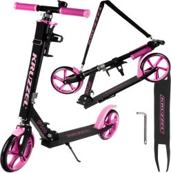 City folding scooter with large 200 mm wheels and foot brake – Pink