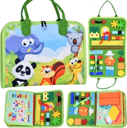 Textiles Montessori-Manipulationsbuch mit Tieren und Uhr