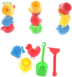 Set da sabbia con paletta, rastrellino e formine