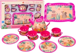 Set de café et de thé rose pour enfants avec plateau, théière et tasses, 15 pièces
