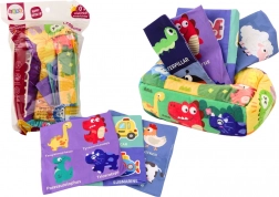 Doboz puha kendőkkel, 6 textil, 3 színes csörgő kendő szalaggal