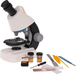 White microscope with accessories