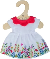 White floral dress with red collar for 25 cm doll