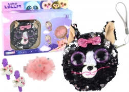 Girls' Set with Hair Clips and Kitty Purse