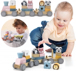 Wooden Toy Train with Blocks and Animals Montessori