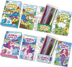 Livre de coloriage avec 12 crayons dans un étui pratique