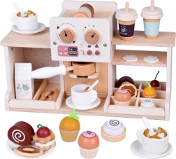 Drewniana kawiarnia – baristyczny ekspres do kawy z akcesoriami