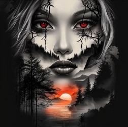 Pittura diamantata volto nel paesaggio montano 30 × 40 cm