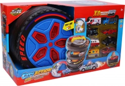 Přenosná závodní stanice s efekty a 8 auty