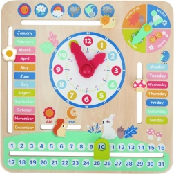Wooden educational calendar with clock for children