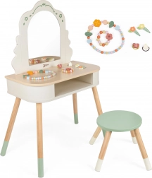 Wooden Dressing Table with Round Mirror and Accessories Pastel Classic World