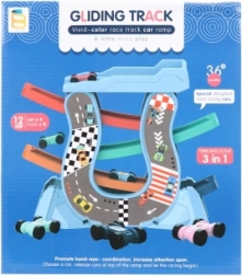 Plastic racing slide track with 4 cars