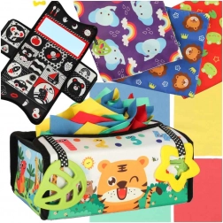 Szenzoros Montessori játék zsebkendőkkel és szőnyeggel 2 az 1-ben