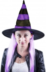 Cappello da strega con capelli viola per adulti