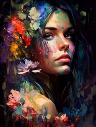 Diamantmaleri farverigt portræt af kvinde 30 × 40 cm