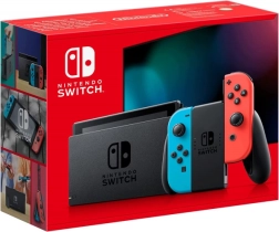 Nintendo Switch-konsol med neonblå og rød Joy‑Con