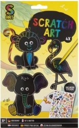 Kreativ-Set mit Kratz-Tierchen mit Aufklebern, 4 Stk.